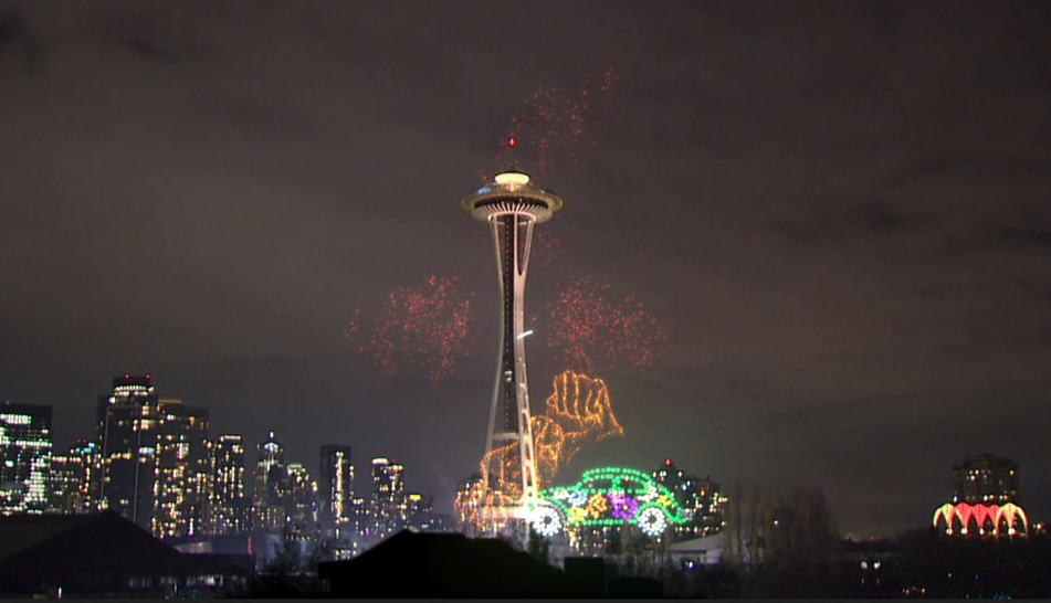 Space Needle blending live New Year’s fireworks with an augmented reality ‘digital hug’ to Seattle